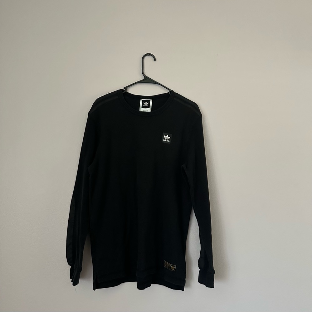 Adidas Black Long-sleeve knit pullover t-shirt white logo